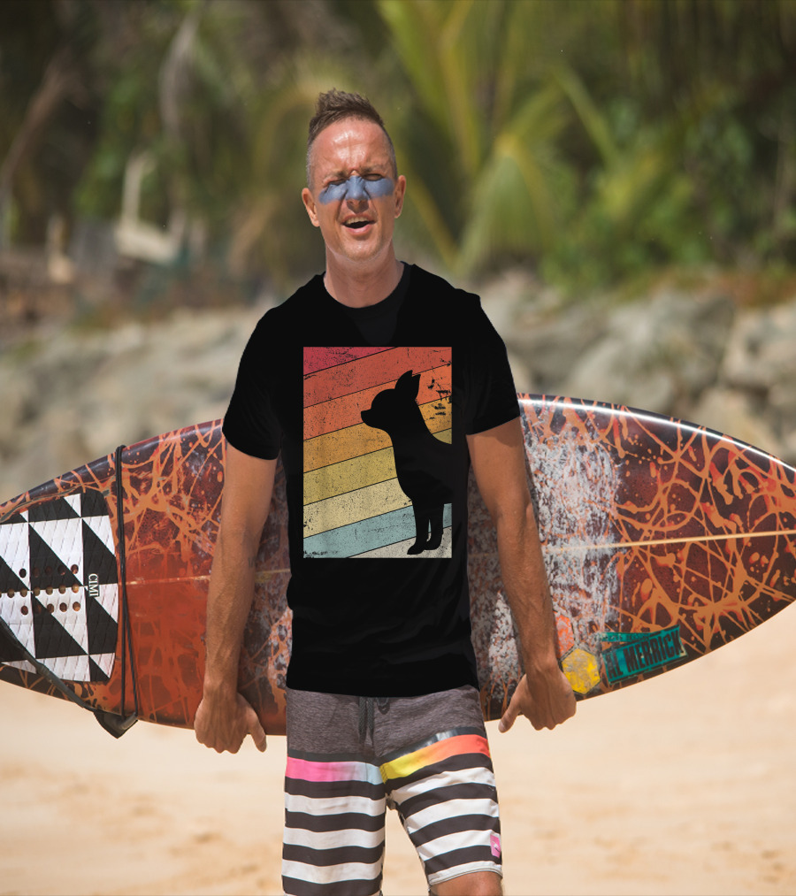 Chihuahua Style Retro Silhouette With Vintage Rainbow Stripes T-Shirt
