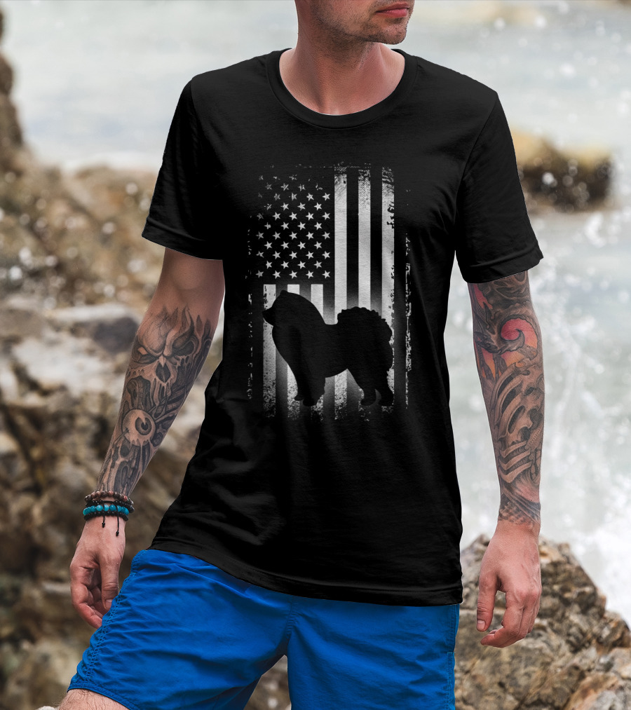 Patriotic Chow Chow Silhouette With American Flag Background T-Shirt