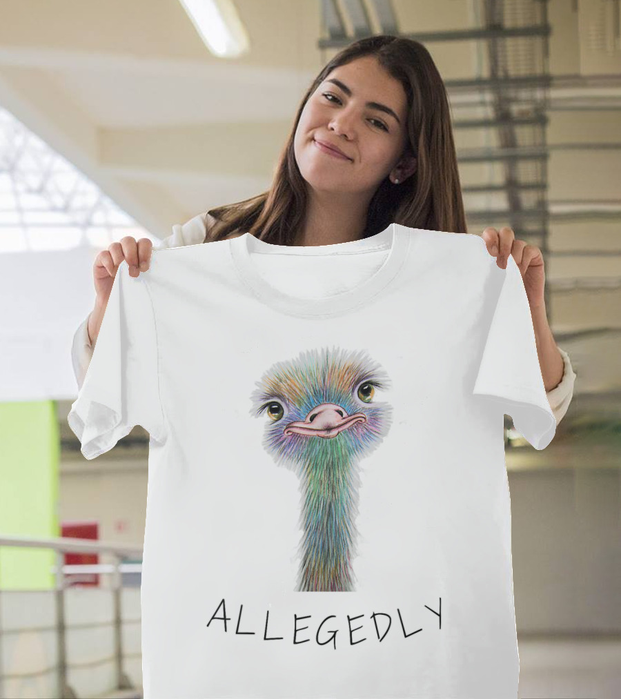Allegedly Colorful Ostrich Portrait Flightless Bird Humor T-Shirt