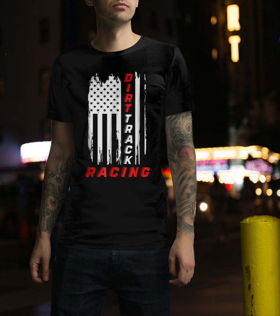 Dirt Track Racing American Flag Grunge T-Shirt
