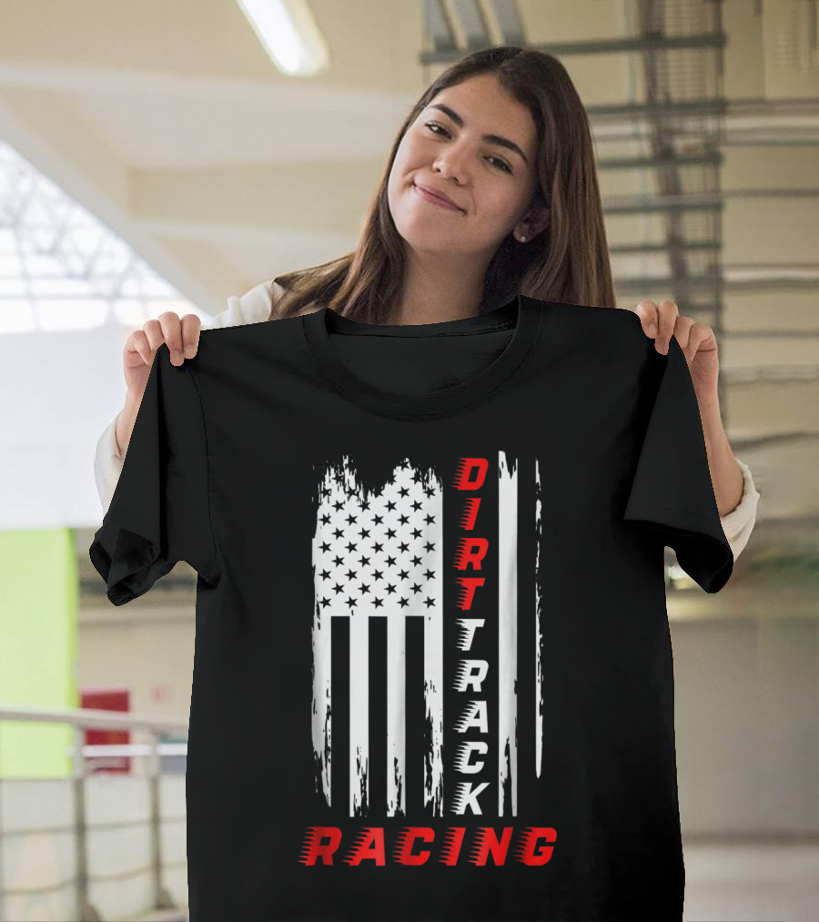 Dirt Track Racing American Flag Grunge T-Shirt