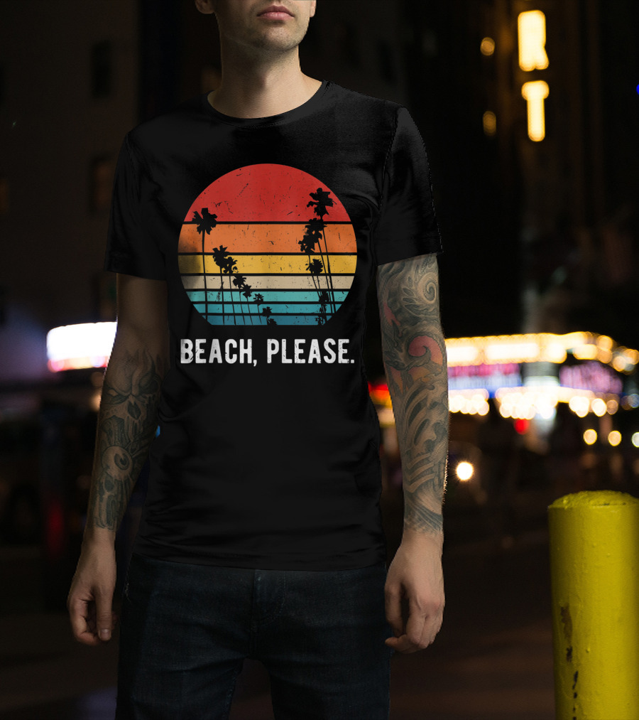 Beach Please Summer Breaks Aloha Vintage Sunset Palm Trees T-Shirt