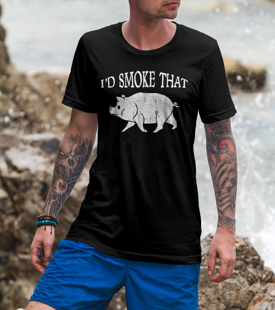I'd Smoke That Funny Dad BBQ Vintage Pig Smoker T-Shirt