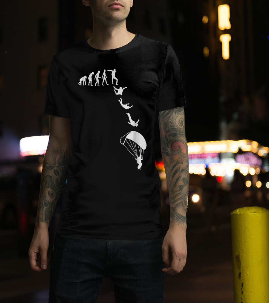 Funny Skydiving Skydiver Parachuting Evolution Of Man T-Shirt
