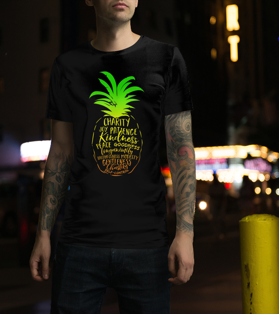Holy Spirit Catholic Pineapple Charity Joy Patience Kindness Peace Goodness Longanimity Faithfulness Modesty Gentleness Chastity Self-Control T-Shirt