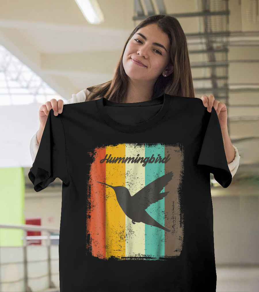 Hummingbird 70s Vintage Bird Lover Retro Stripes T-Shirt
