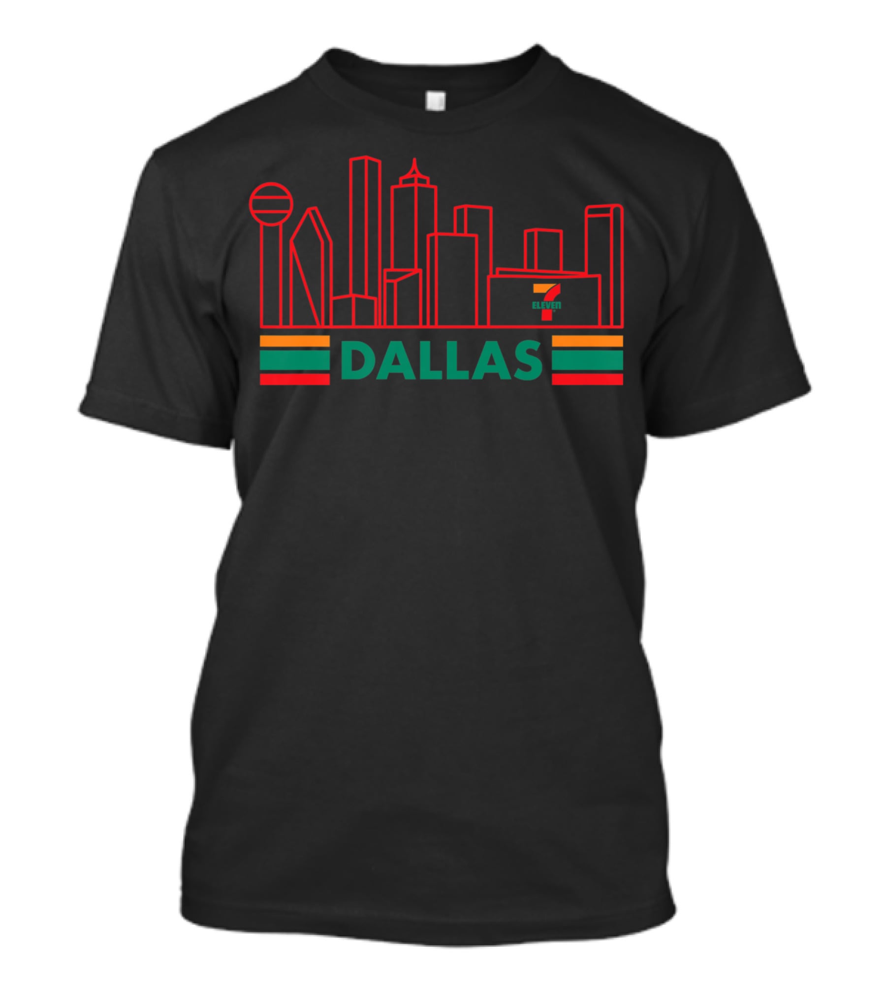 Dallas Skyline Neon Style With 7-Eleven T-Shirt