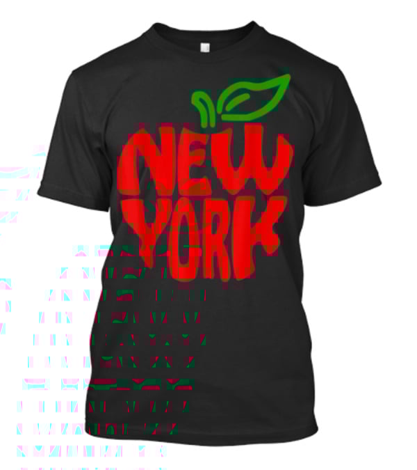 New York Big Apple Red Typography With Green Leaf T-Shirt