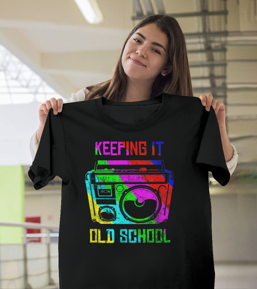 Keeping It Old School Boombox Retro Rainbow 80s Vibes T-Shirt