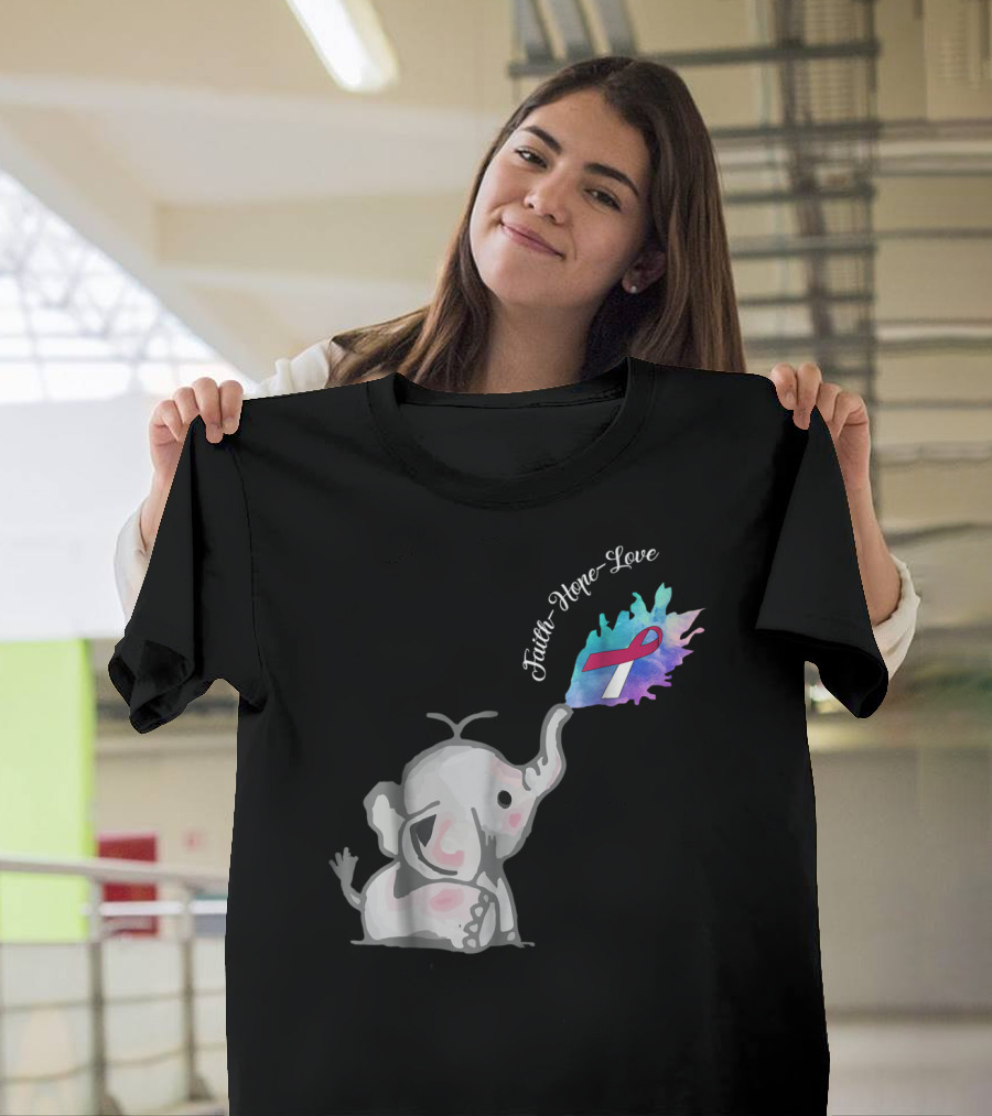 Faith Hope Love Cute Elephant Head Neck Cancer Awareness Warrior T-Shirt