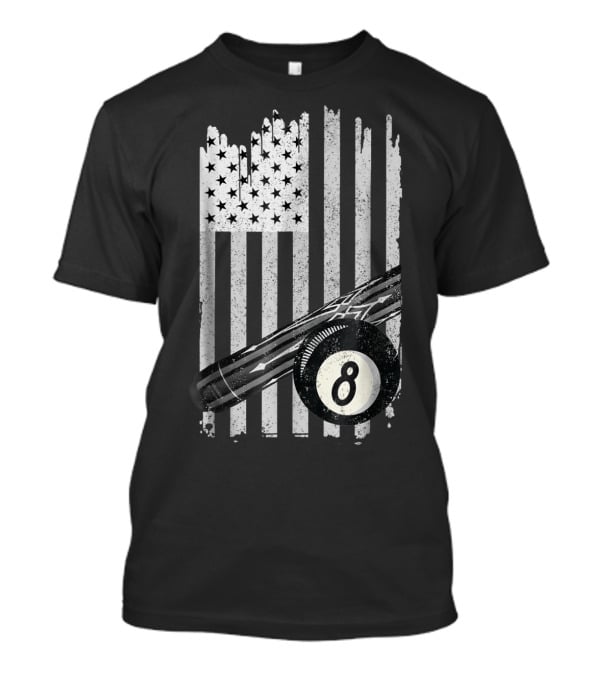 American Flag Billiard Cue And 8 Ball Pool Table T-Shirt