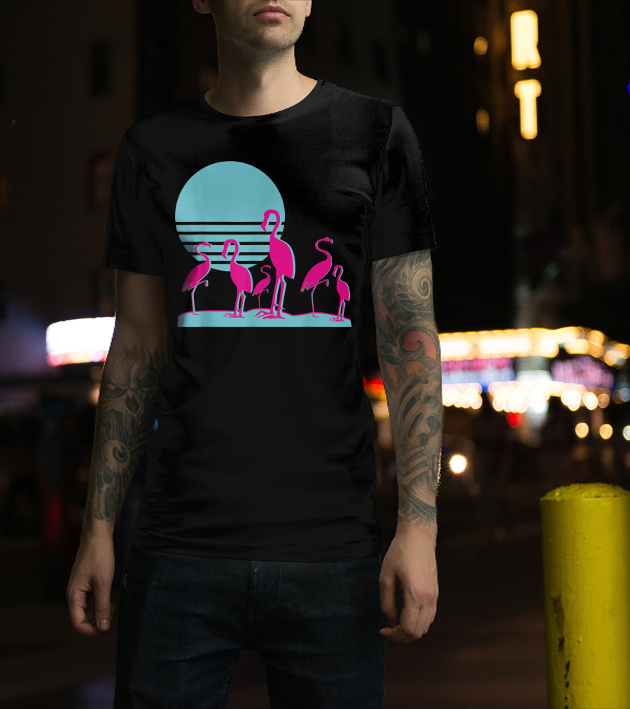 Flamingos Aesthetic Vaporwave 1980s Sunset Sundown Retro Synthwave T-Shirt