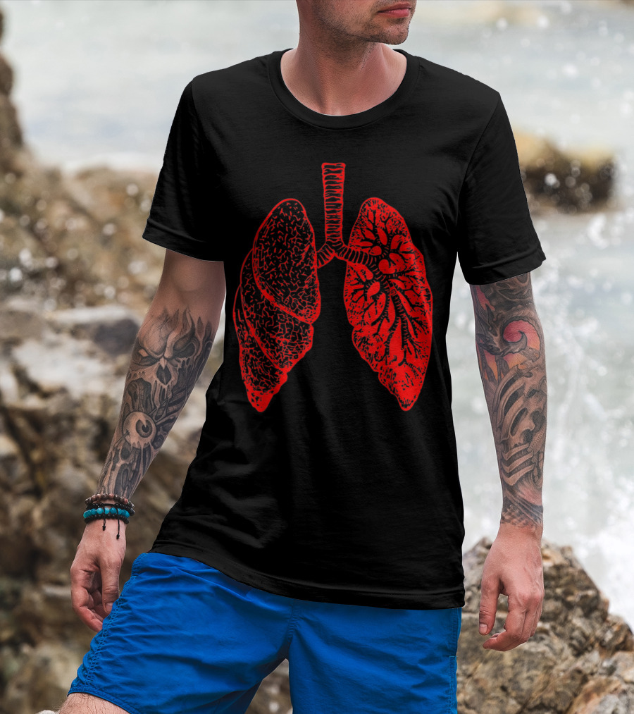 Anatomy Drawing Pulmonologist Respiratory Lungs Red T-Shirt