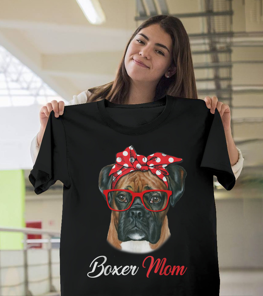 Boxer Mom Red Headband Glasses Dog T-Shirt
