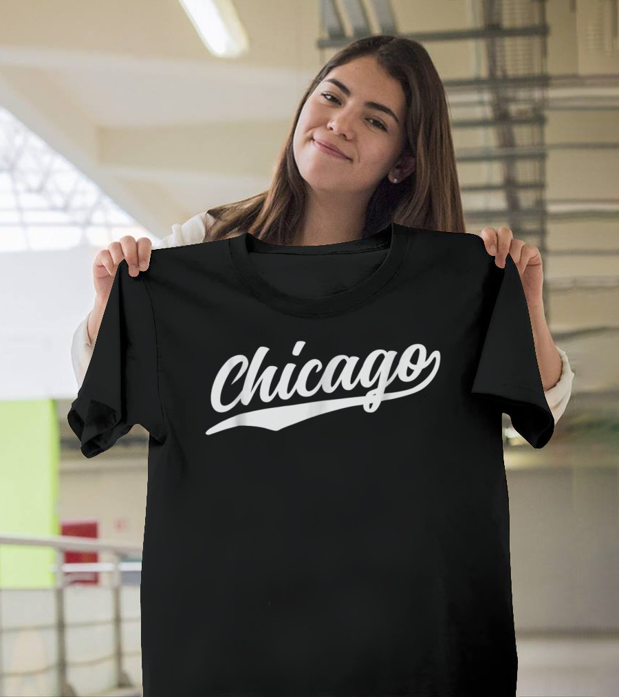 Chicago Illinois Cool NY 1970s Classic Script Text Dark T-Shirt