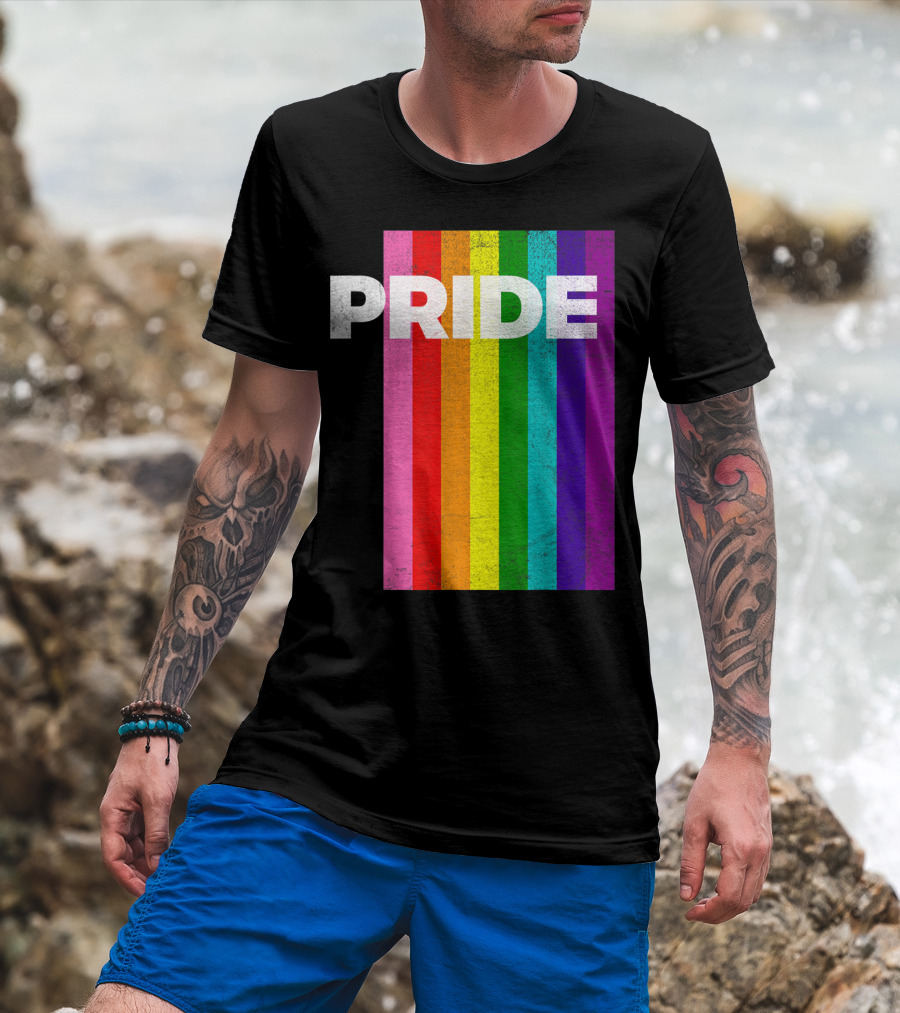 PRIDE Distressed Rainbow Stripes T-Shirt