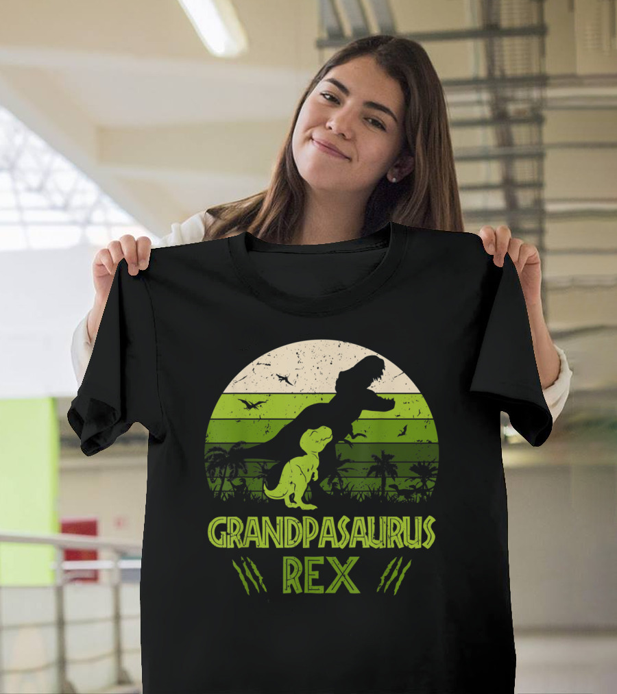 Grandpasaurus Rex Dinosaur Vintage Sunset Jurassic Scene T-Shirt