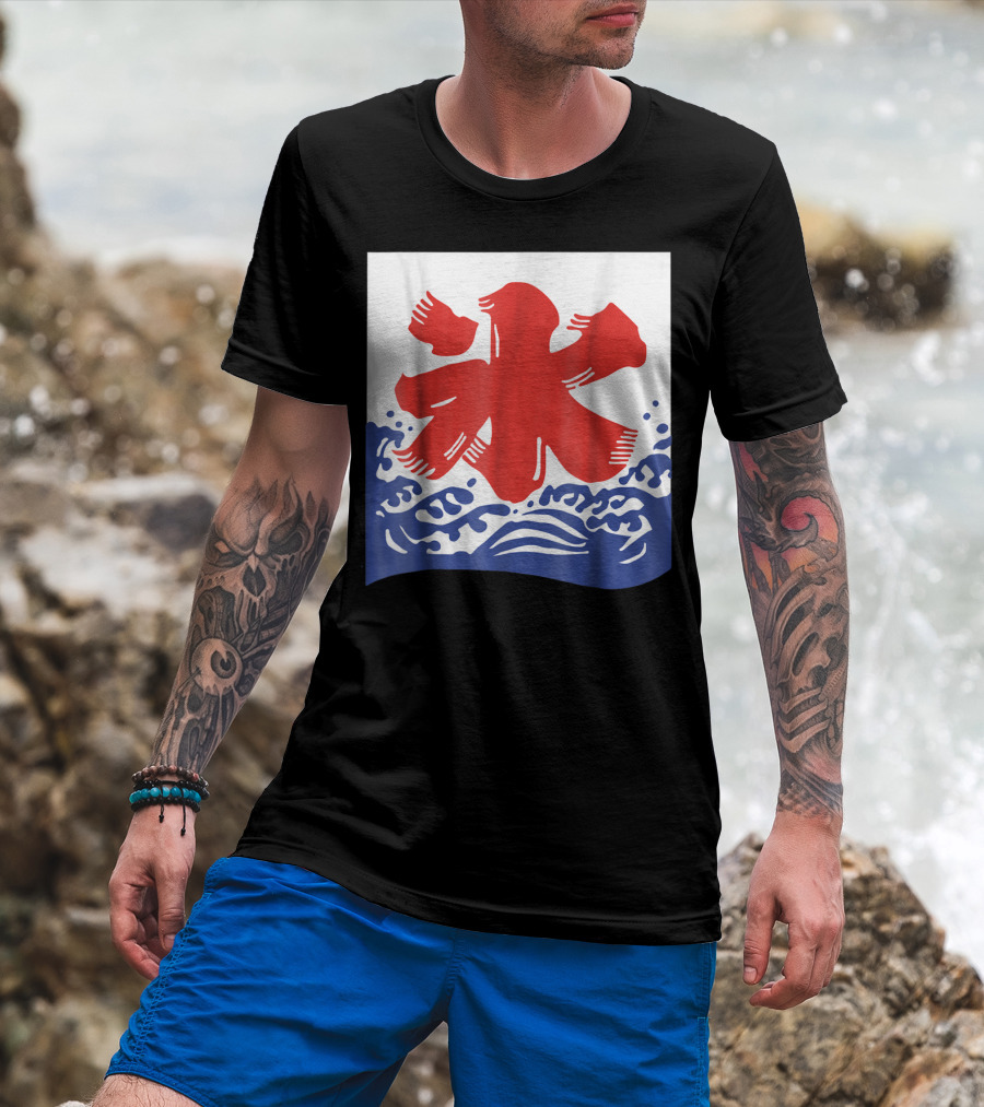 Kakigori Japanese Shaved Ice Kanji Flag With Water Waves T-Shirt