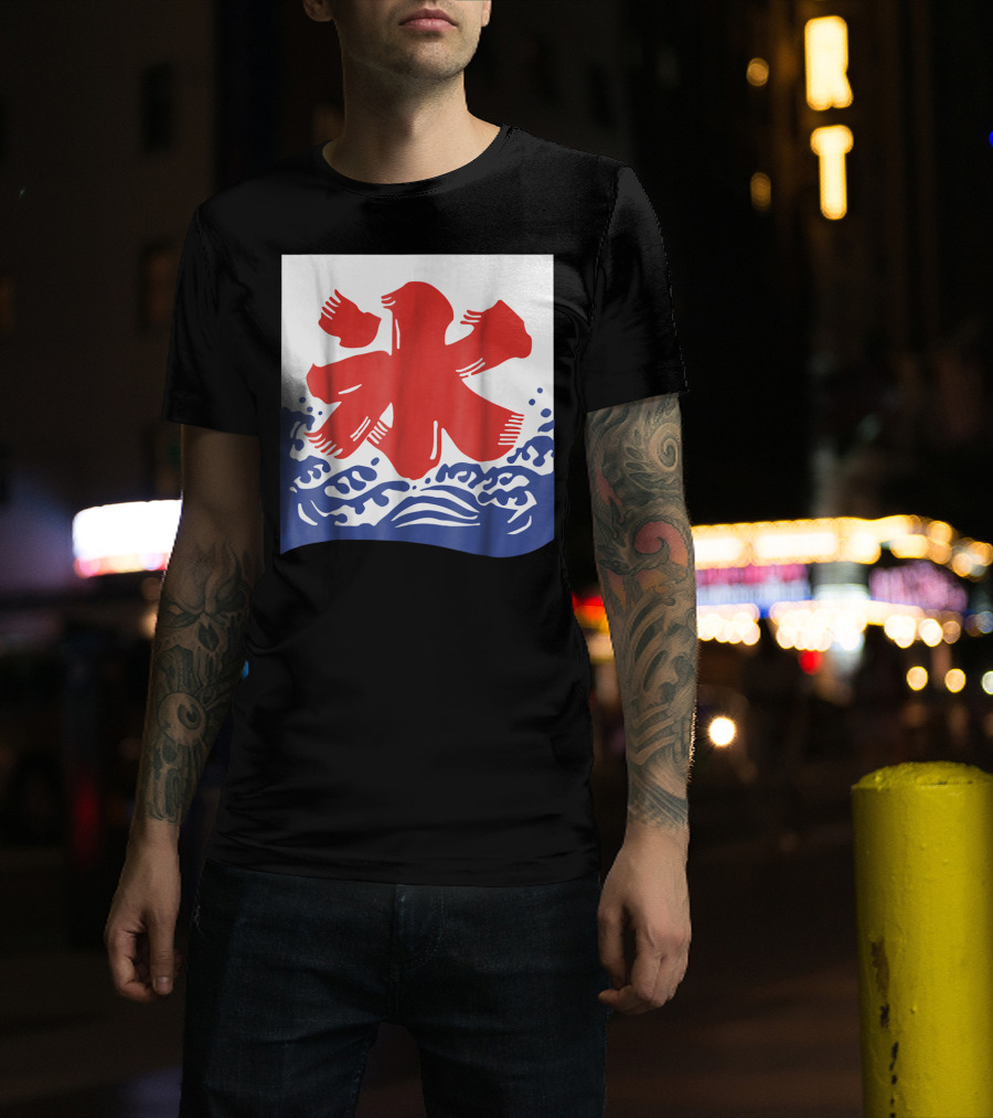 Kakigori Japanese Shaved Ice Kanji Flag With Water Waves T-Shirt