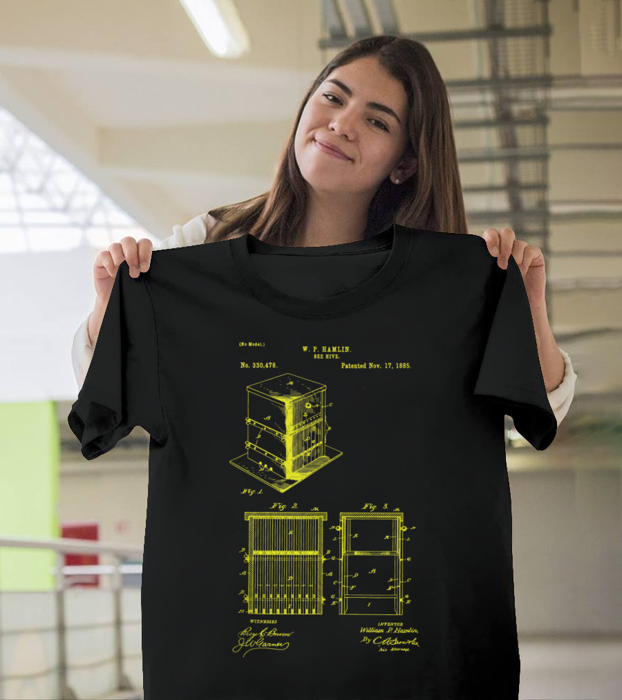 W.P. Hamlin Bee Hive Patent 1885 Vintage Honey Save the Bees Blueprint T-Shirt