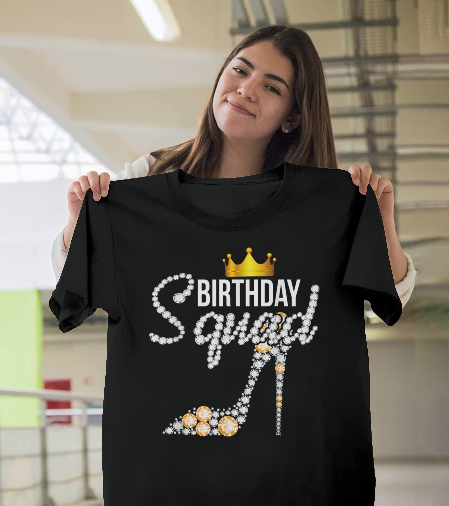 Birthday Squad Girly Golden Crown Pink Shoe T-Shirt
