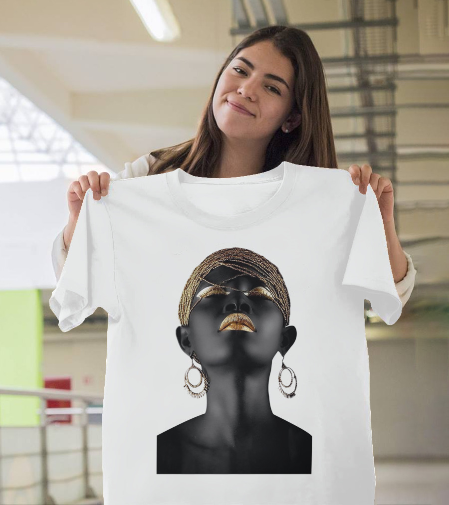 Afrocentric Midnight Queen Regal Gold Embellishments T-Shirt