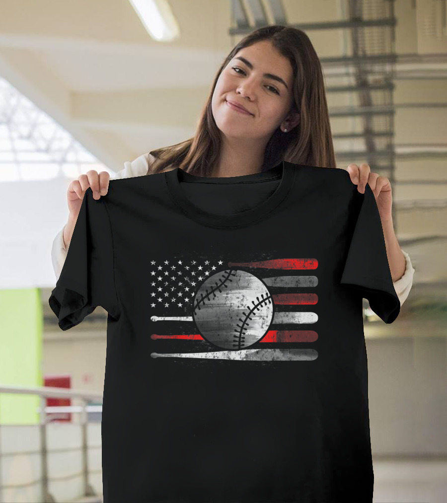 American Flag Baseball Catchers Pitchers League Balls T-Shirt