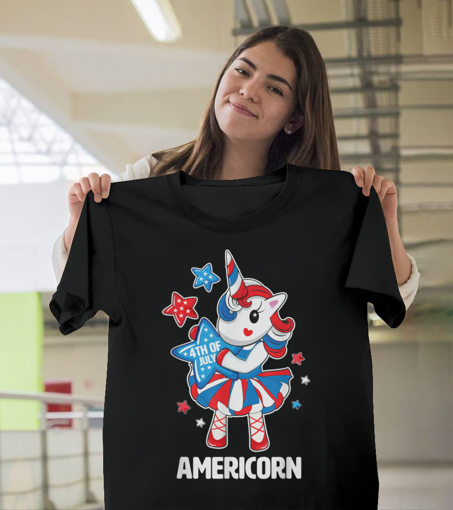 4th of July Americorn Unicorn America Stars Fun T-Shirt