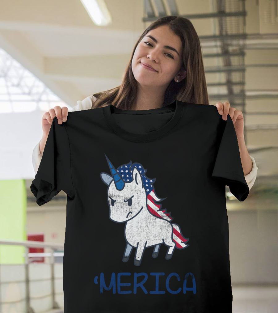 Merica Unicorn with Patriotic Stars and Stripes Mane Americorn T-Shirt