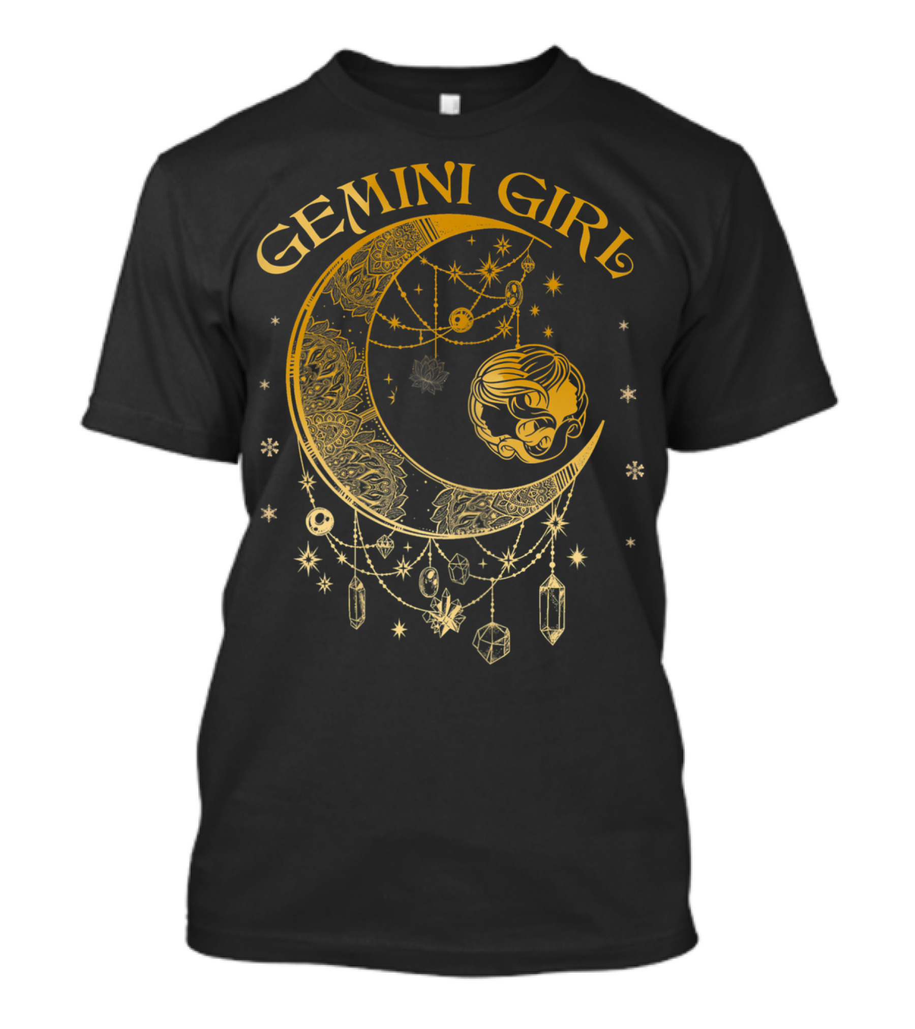 Gemini Girl Zodiac Henna Moon With Crystals And Stars T-Shirt