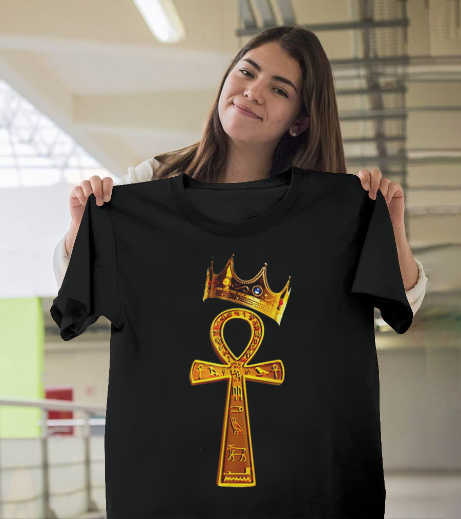 Golden Ankh Symbol With Diamond-Studded Crown T-Shirt