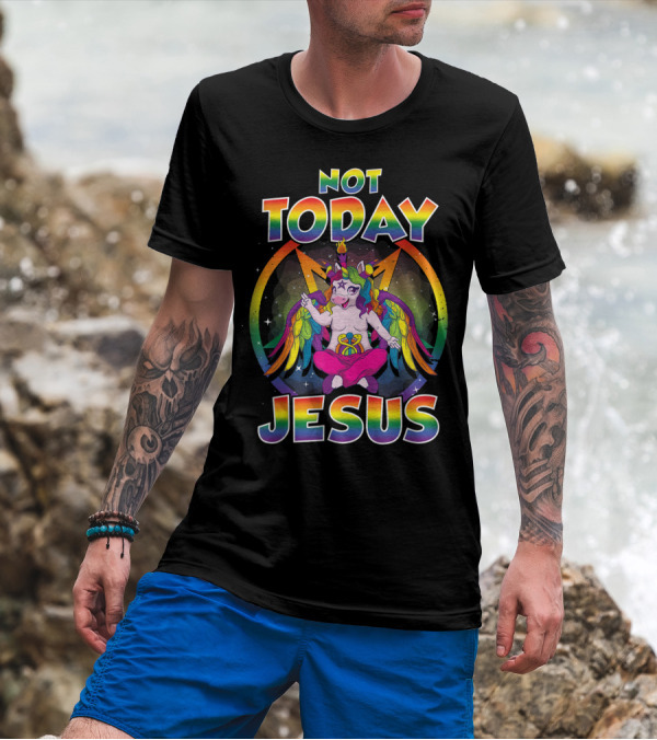 Not Today Jesus Baphomet Sigil Satanic Unicorn T-Shirt