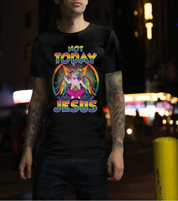 Not Today Jesus Baphomet Sigil Satanic Unicorn T-Shirt