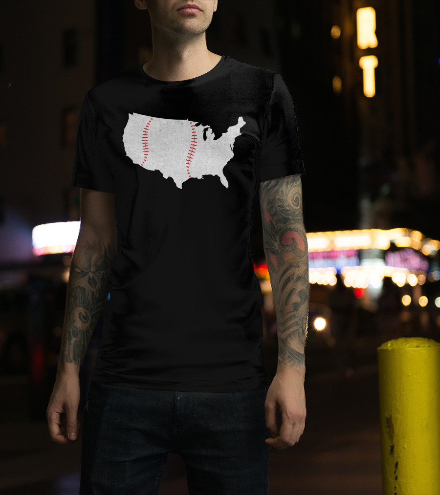 Baseball Is America's Pastime USA Map Stitch T-Shirt