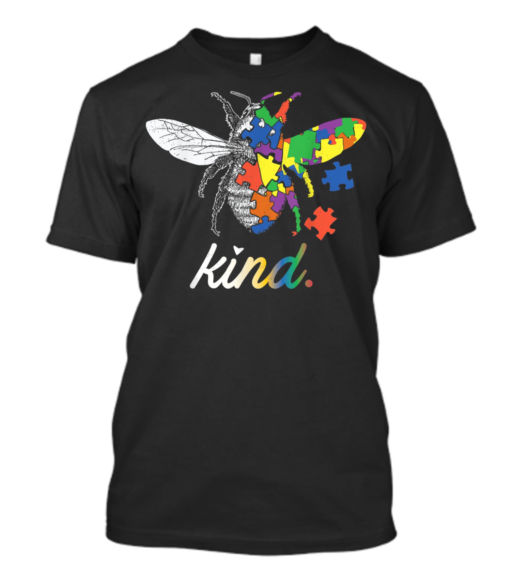 Bee Kind Multicolored Puzzle Autism Awareness T-Shirt