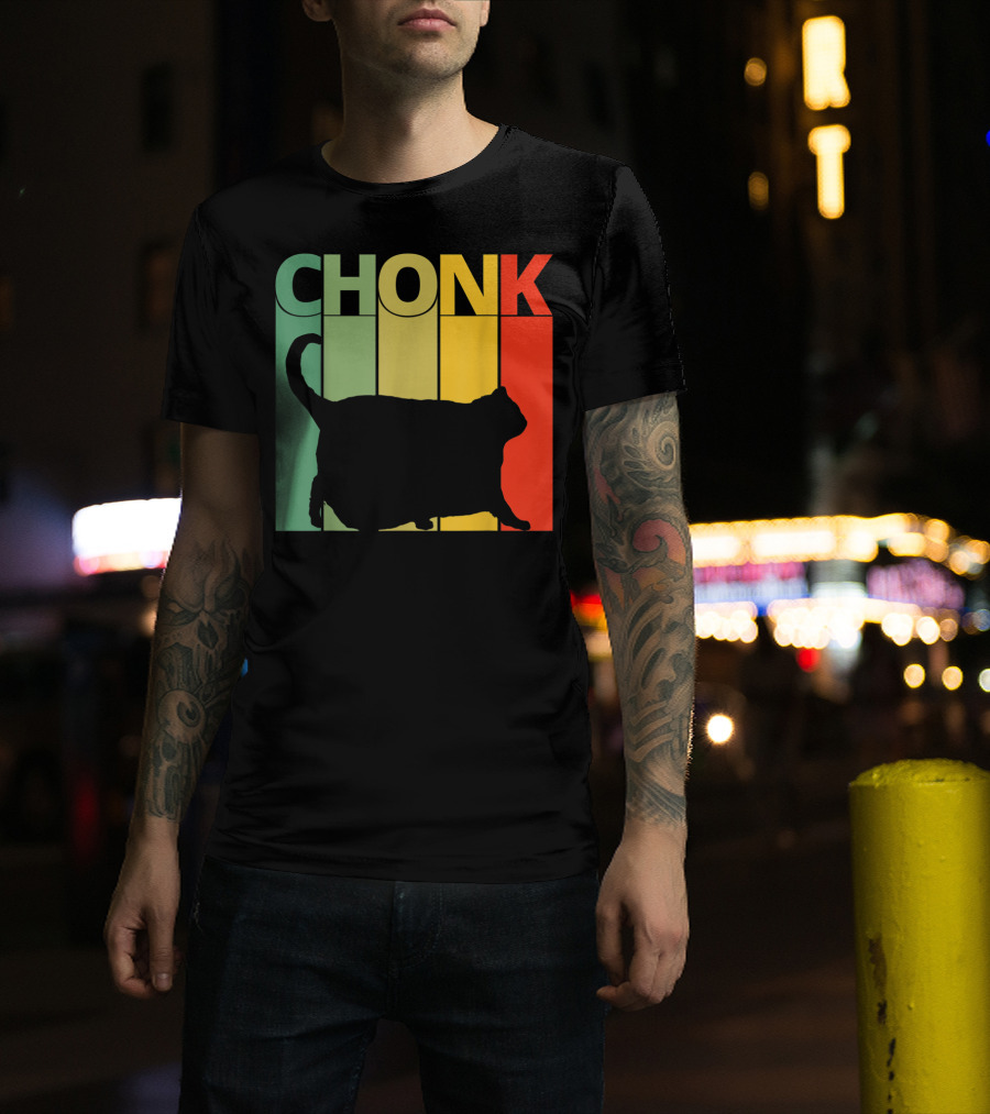 Chonk Cat Meme Funny Big Chungus Retro Stripes T-Shirt