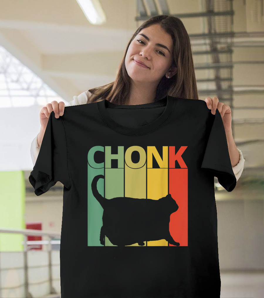 Chonk Cat Meme Funny Big Chungus Retro Stripes T-Shirt