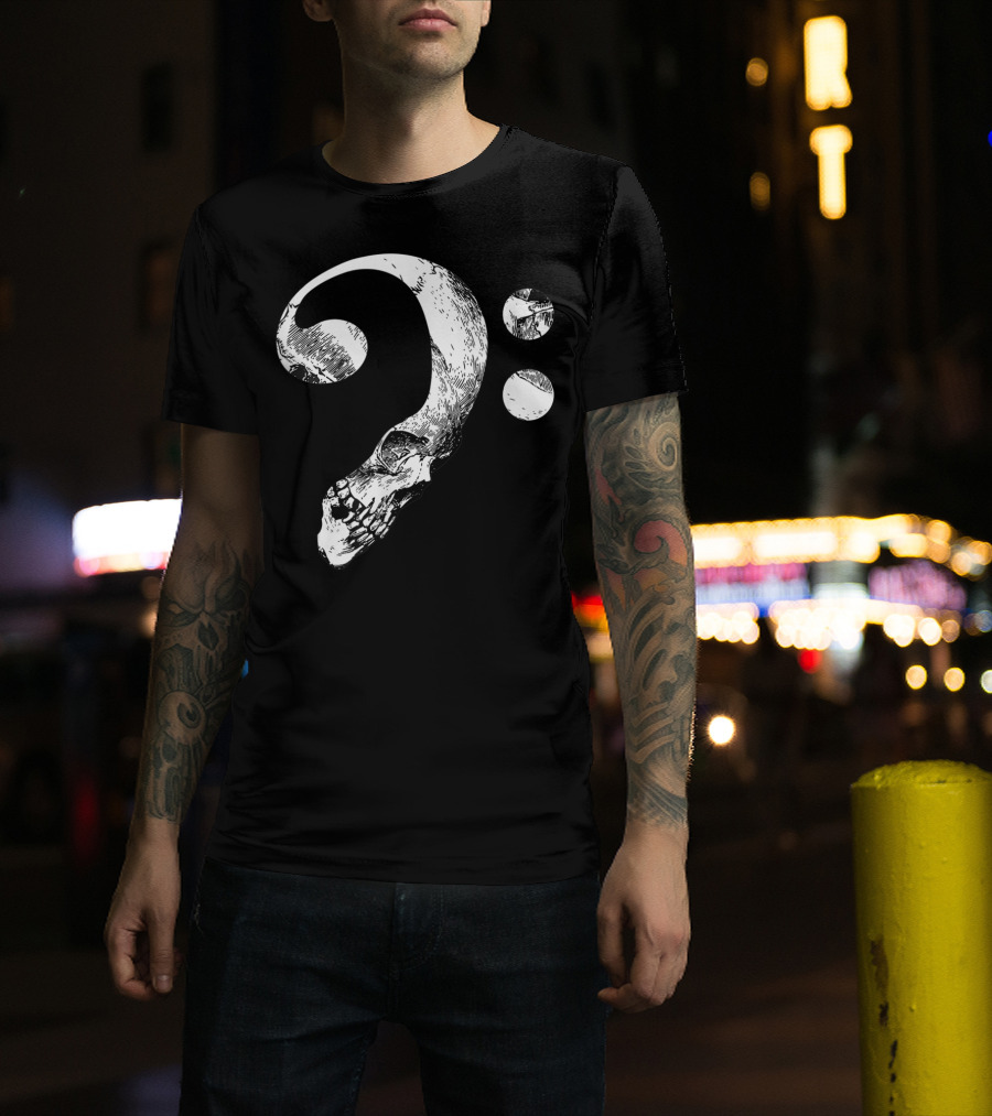 Cool Skull Bass Clef Musician Music Lover T-Shirt
