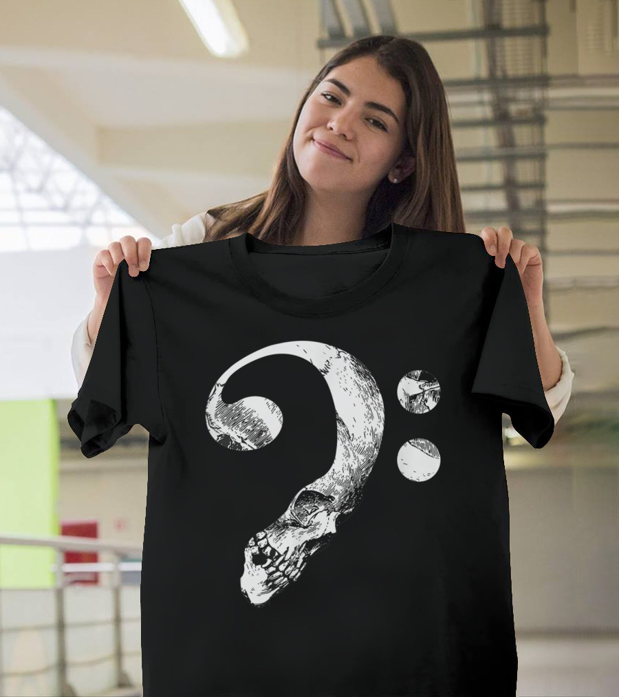 Cool Skull Bass Clef Musician Music Lover T-Shirt