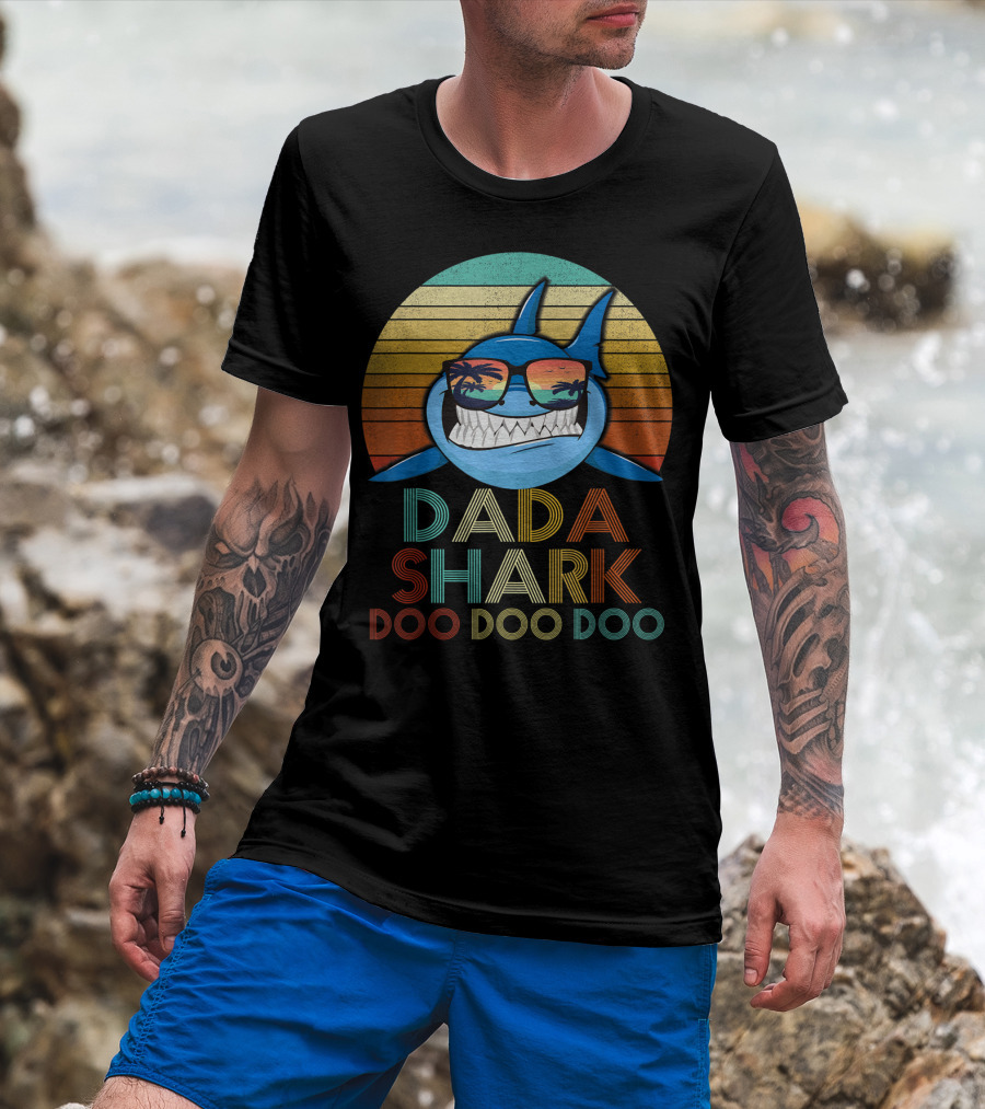 Dada Shark Doo Doo Doo Retro Sunglasses Sunset T-Shirt