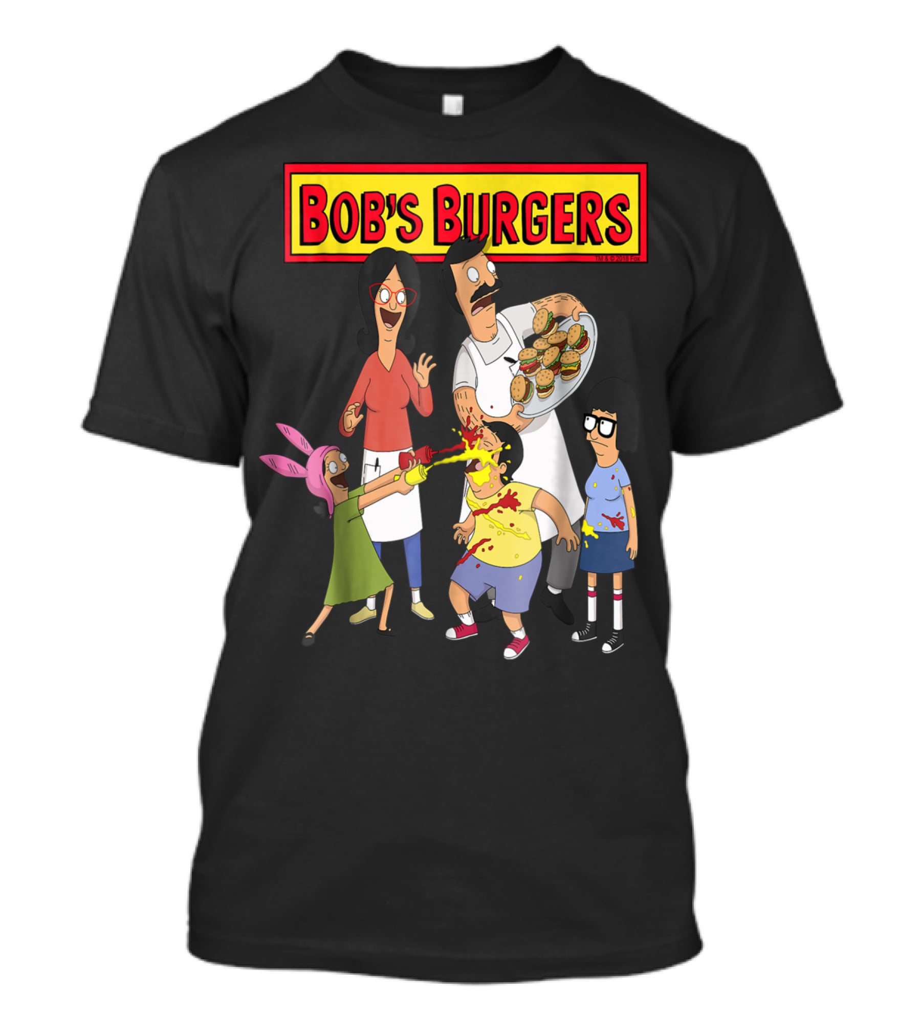 Bob's Burgers Family Fun Chaos With Burgers And Condiments T-Shirt