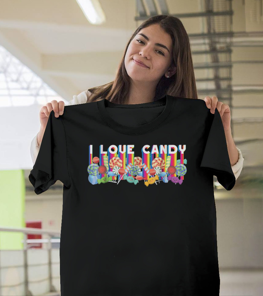 I Love Candy With Halloween Lollipops And Rainbow Candy Colors T-Shirt