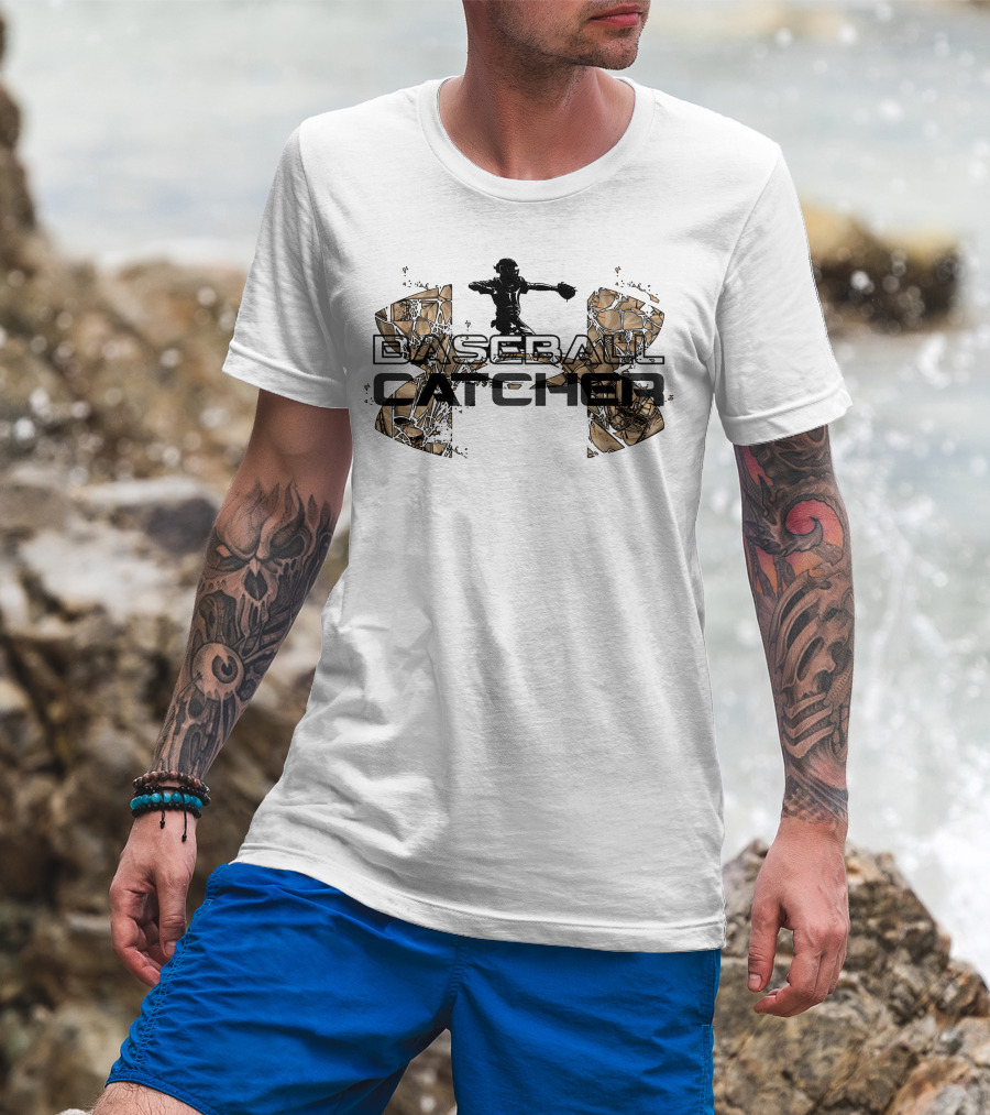 Baseball Catcher Silhouette With Abstract Field T-Shirt