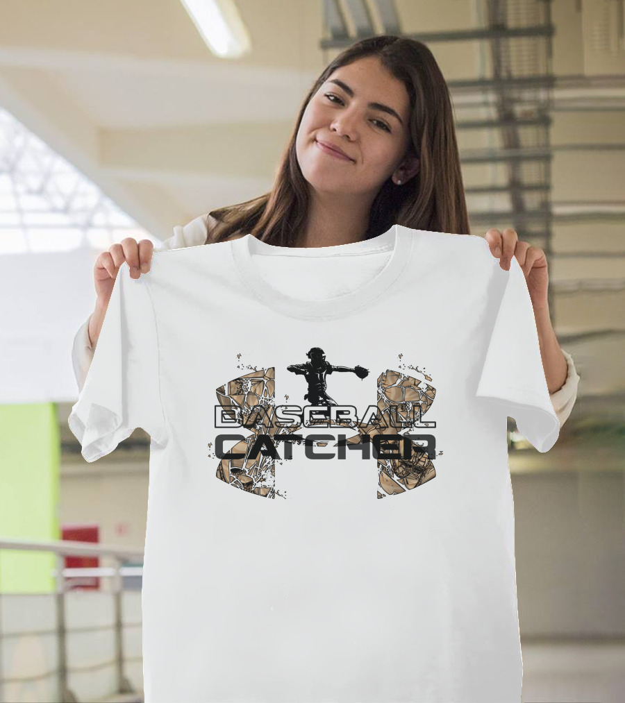 Baseball Catcher Silhouette With Abstract Field T-Shirt