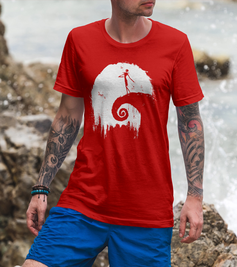 The Nightmare Before Christmas Spooky Red Hilltop Scene All Hallow's Eve T-Shirt