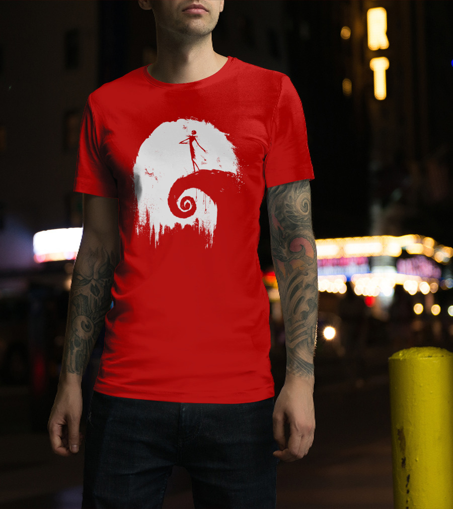 The Nightmare Before Christmas Spooky Red Hilltop Scene All Hallow's Eve T-Shirt