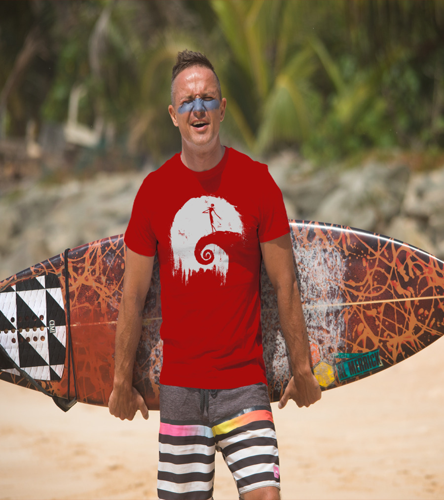 The Nightmare Before Christmas Spooky Red Hilltop Scene All Hallow's Eve T-Shirt