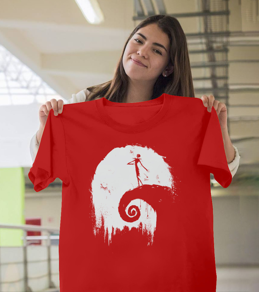 The Nightmare Before Christmas Spooky Red Hilltop Scene All Hallow's Eve T-Shirt