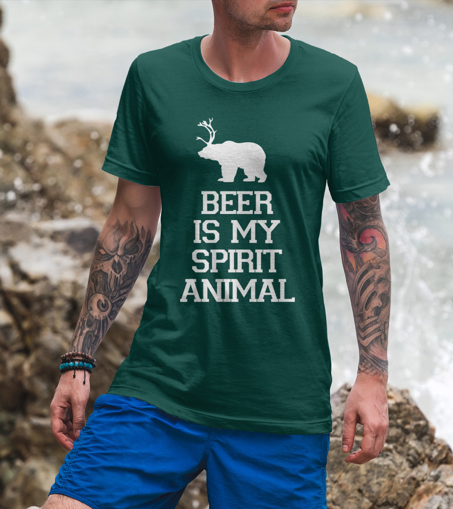 Beer Is My Spirit Animal Bear With Antlers T-Shirt
