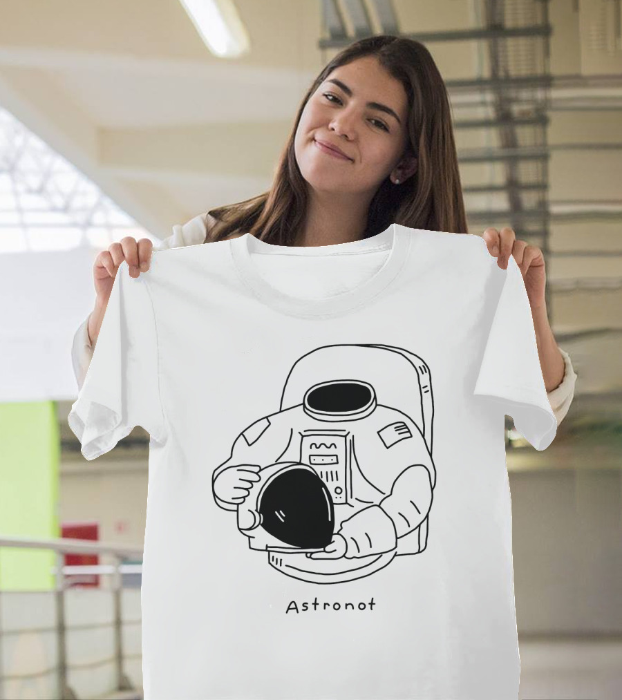 Astronot Spacesuit Holding Helmet With American Flag Patch T-Shirt